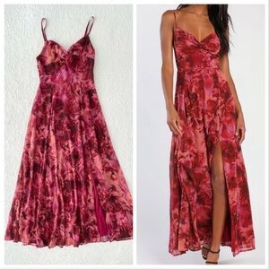 NWOT Lulus Beautiful Soul Burgundy Floral Print Twist-Front Maxi Dress Medium